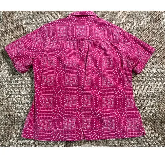 C.E.Schmidt Work Wear Pink 100% cotton bandana pattern button front top SZ M - Picture 5 of 7